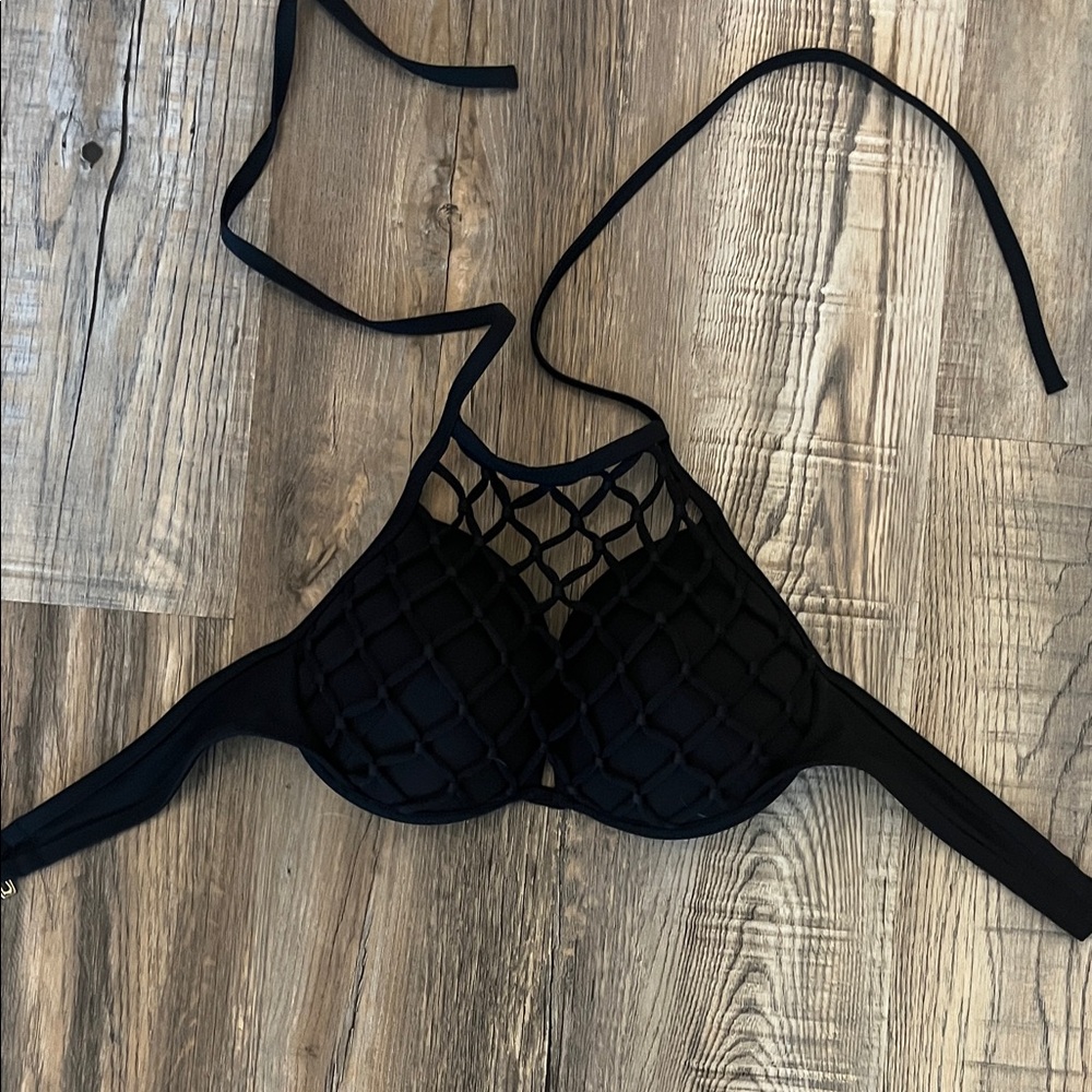 Shade & Shore Black Mesh Halter Bra Swim Top